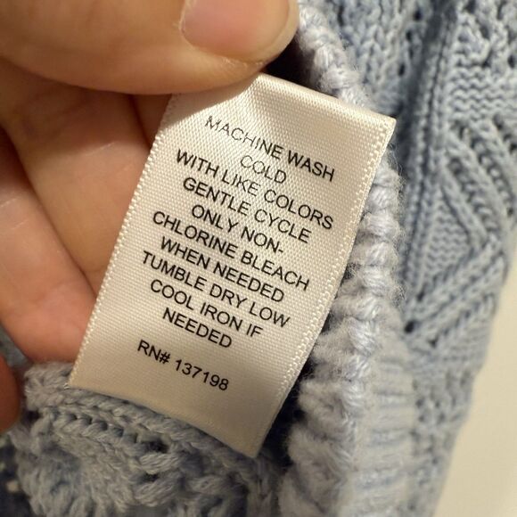 Rachel Zoe Open Knit Periwinkle Blue Collared Button Up Cardigan Sweater Sz XL - Picture 7 of 13